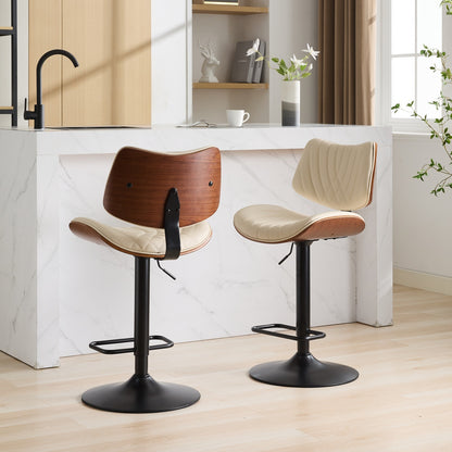 GOMYHOME Beige Set Of 2 Adjustable Swivel Bar Stools with Bentwood Back