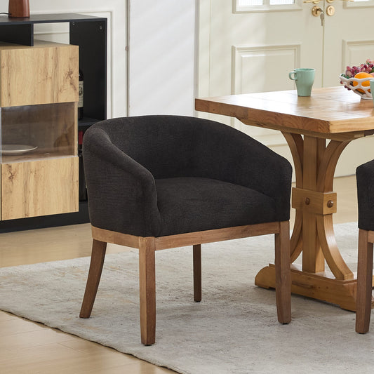 Mid-Century Modern Barrel Dining Chair with Arms, Linen Upholstery, Black