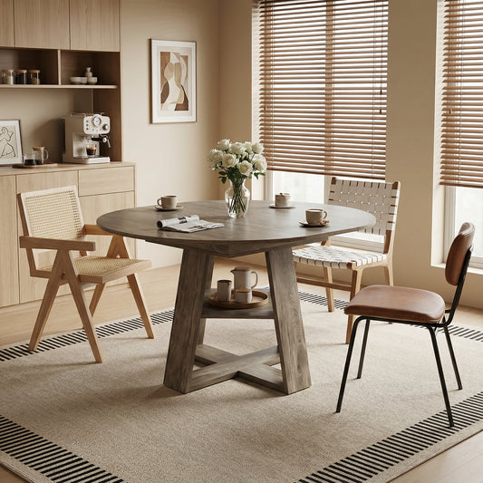 GOMYHOME Extendable Round Dining Table for 4-8, Wood Table with Storage Shelf, Natural