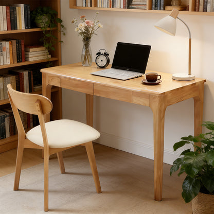 GOMYHOME Solid Wood Writing Desk with Drawers, Mid Century Home Office Desk, Natural