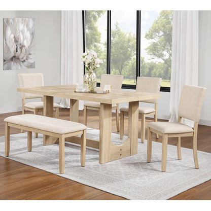 GOMYHOME light oak light oak 6-piece dining table set with bench for dining room and kitchen