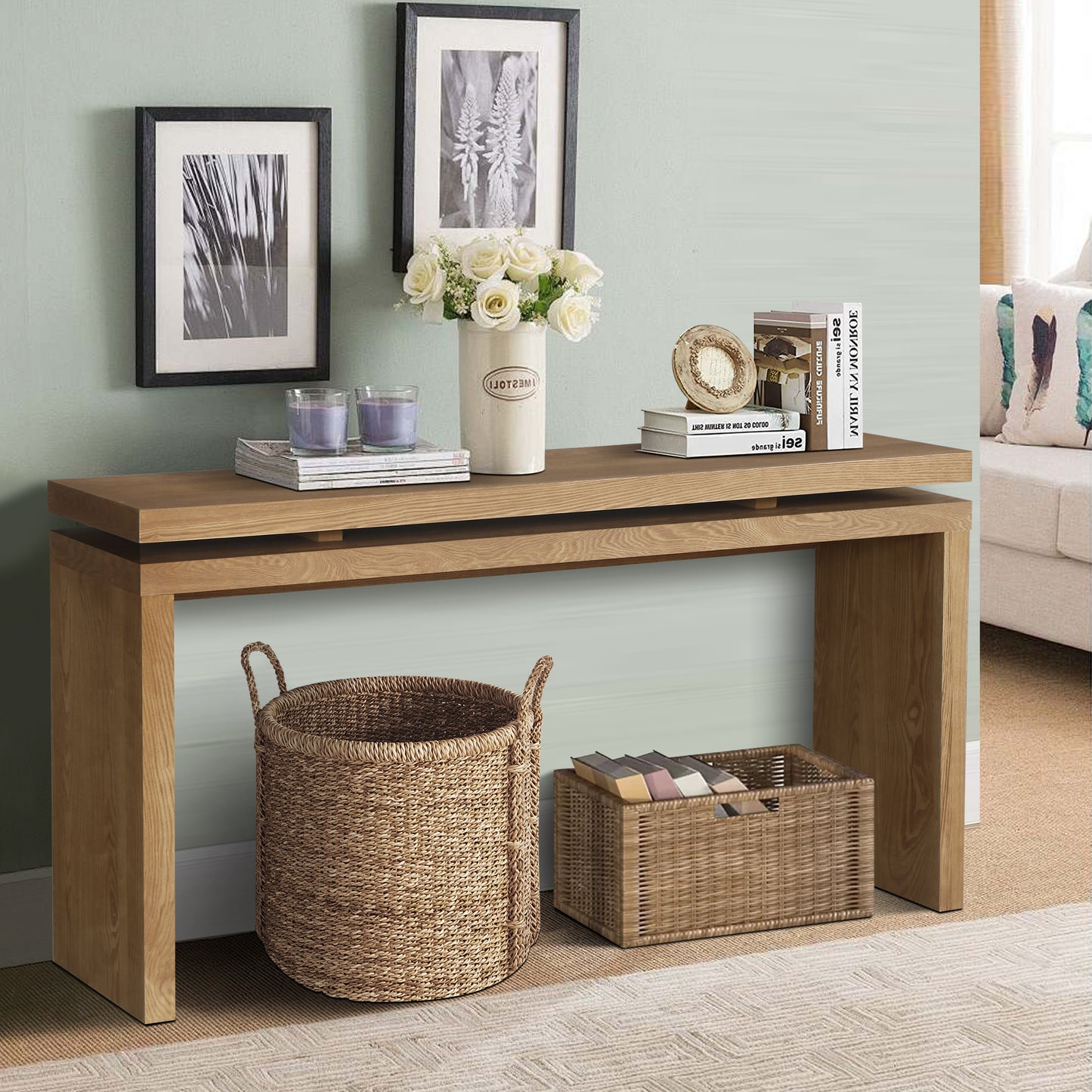 GOMYHOME 59.8-Inch Antique brown Farmhouse Console Table in Antique brown finish for entryway