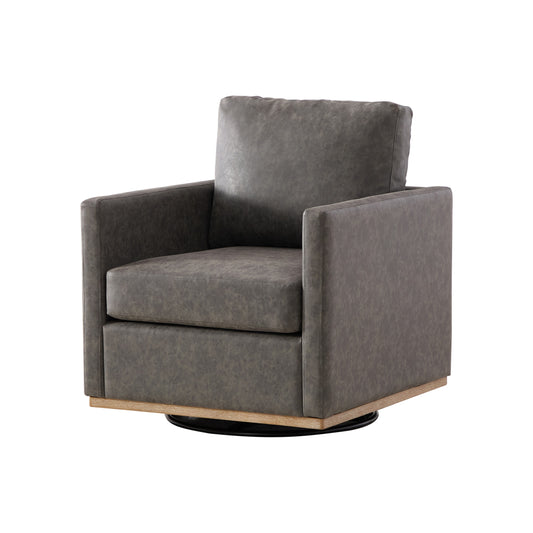 GOMYHOME 30.7" Gray PU Upholstered Swivel Accent Chair with Square Arms and Wood Base