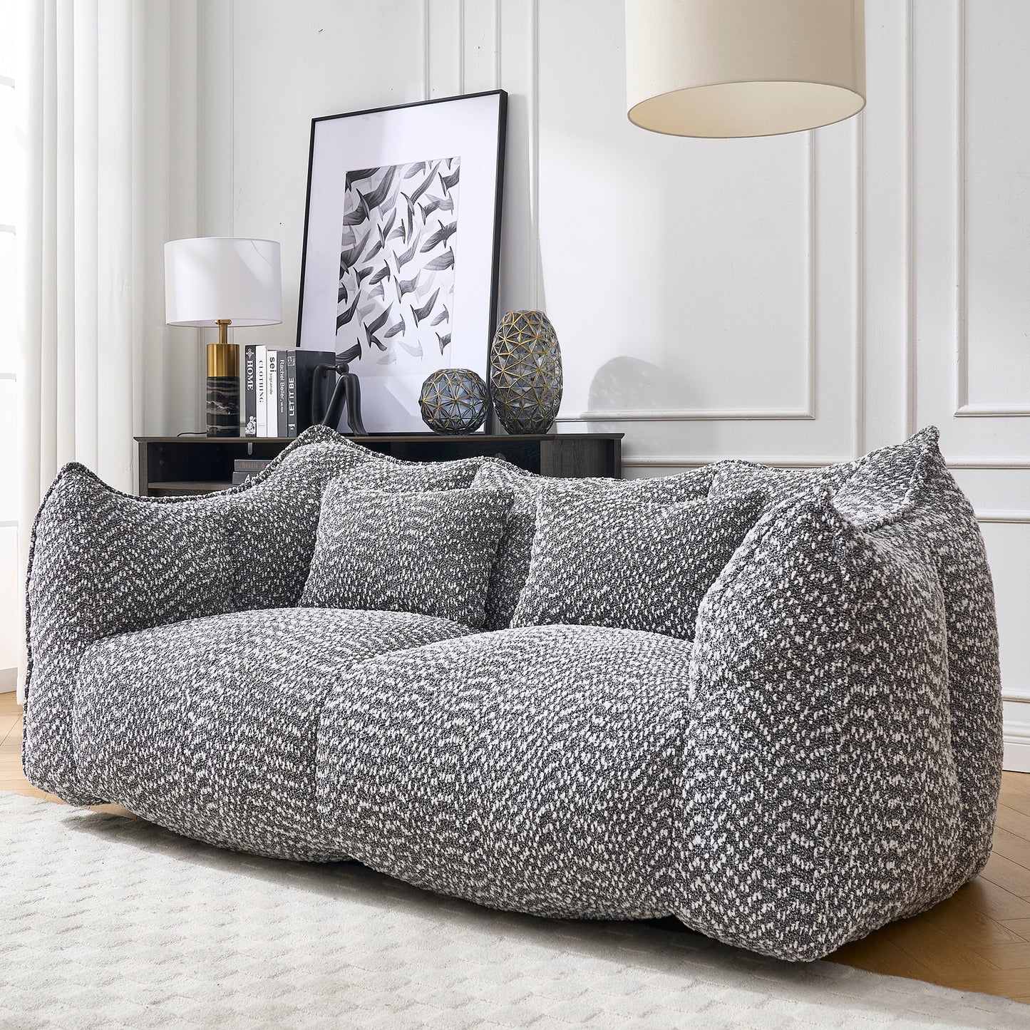 GOMYHOME grey chenille bean bag chair with foam core for modern living room lounging
