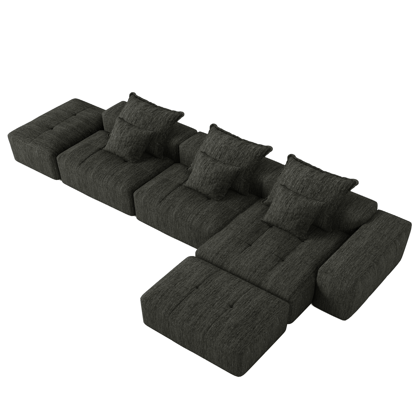 GOMYHOME Black 6-Piece Oversized Chenille Modular Sectional Sofa