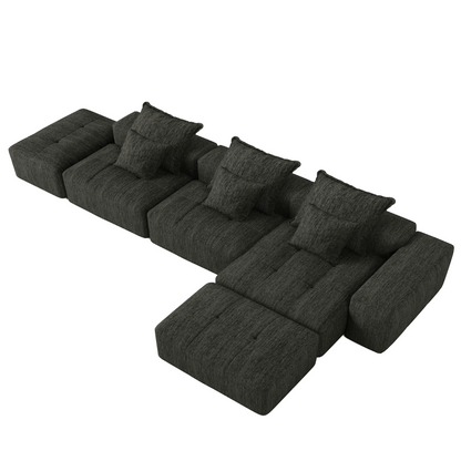 GOMYHOME Black 6-Piece Oversized Chenille Modular Sectional Sofa