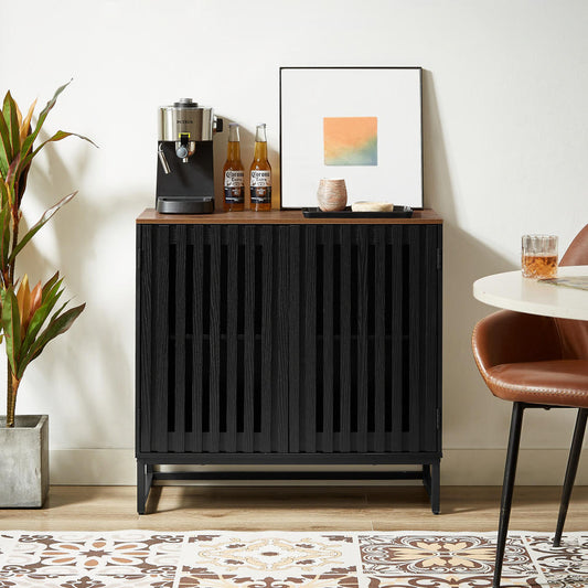 GOMYHOME Cabinet with Slatted Grille Striped Door, Modern Style Cabinet, High-Quality MDF and Metal Leg