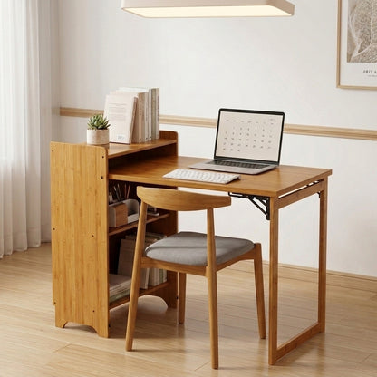 GOMYHOME Bamboo Folding Desk, Foldable Desk for Small Space, Computer Desk with Hidden
