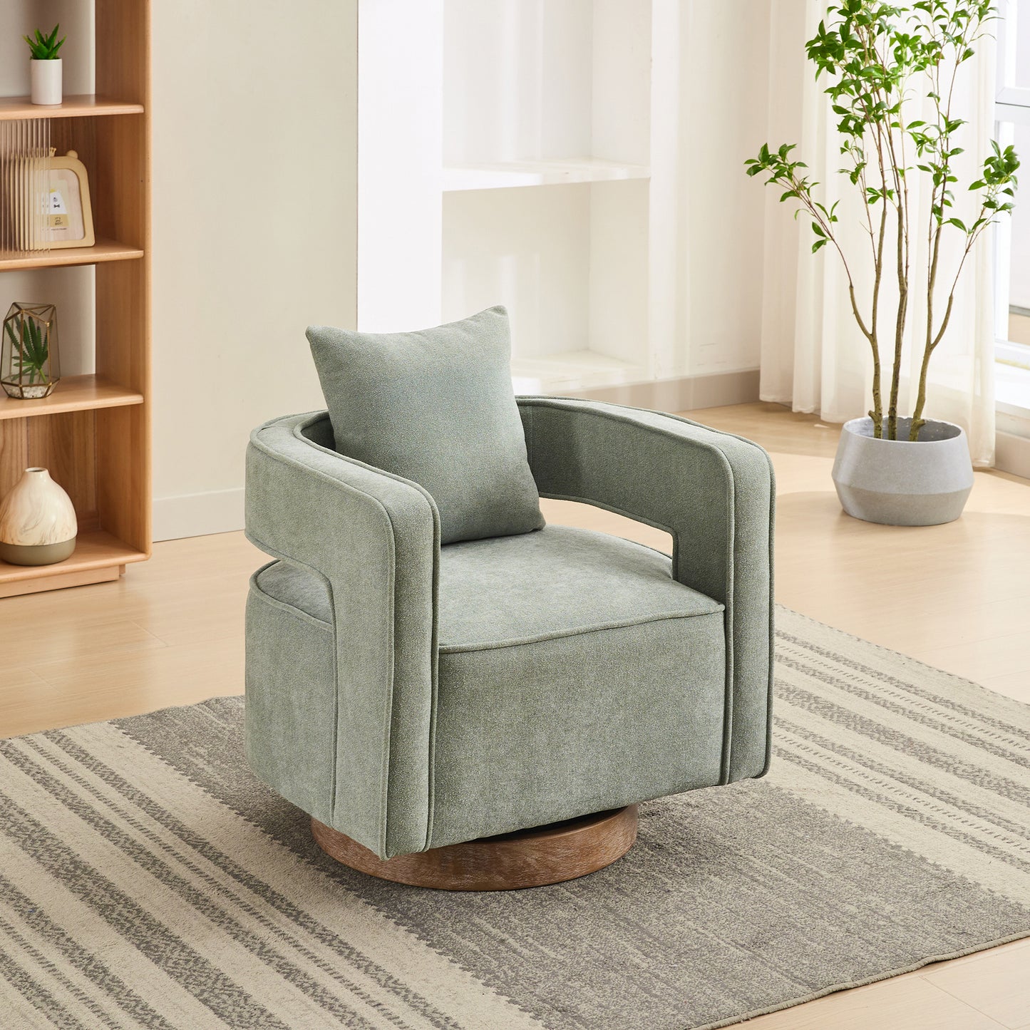 GOMYHOME Swivel Accent Chair with Pillow, Modern Linen Blend Armchair for Living Room & Bedroom