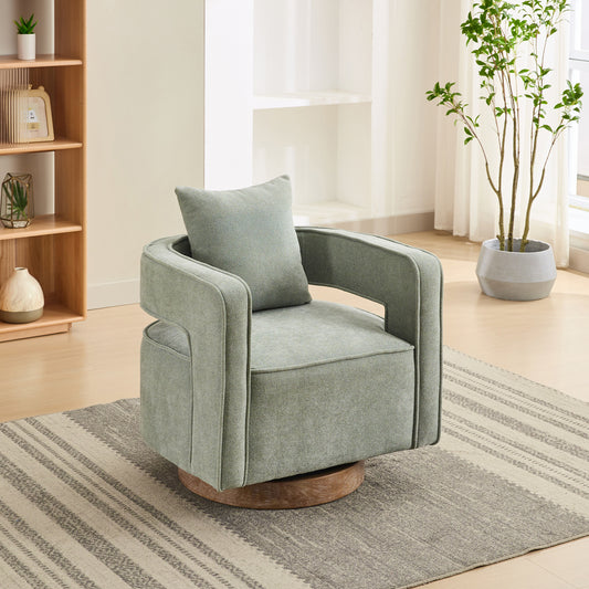 GOMYHOME Swivel Accent Chair with Pillow, Modern Linen Blend Armchair for Living Room & Bedroom