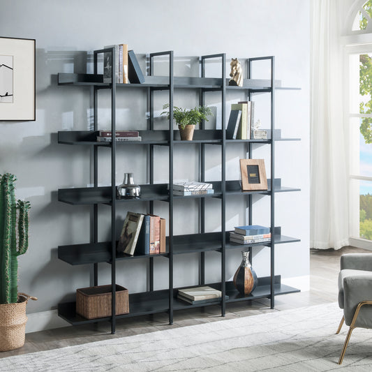 5-Tier Industrial Bookcase with Metal Frame & MDF Shelves, Open Storage Rack