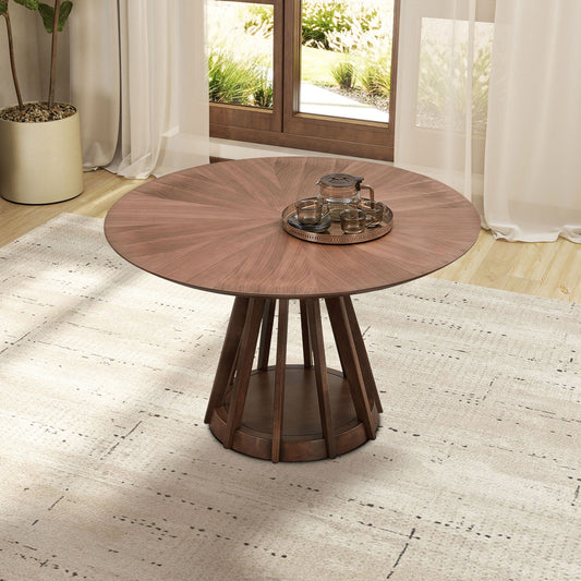 47.24" Round Dining Table for 6, Modern Pedestal Kitchen Table, Walnut Finish