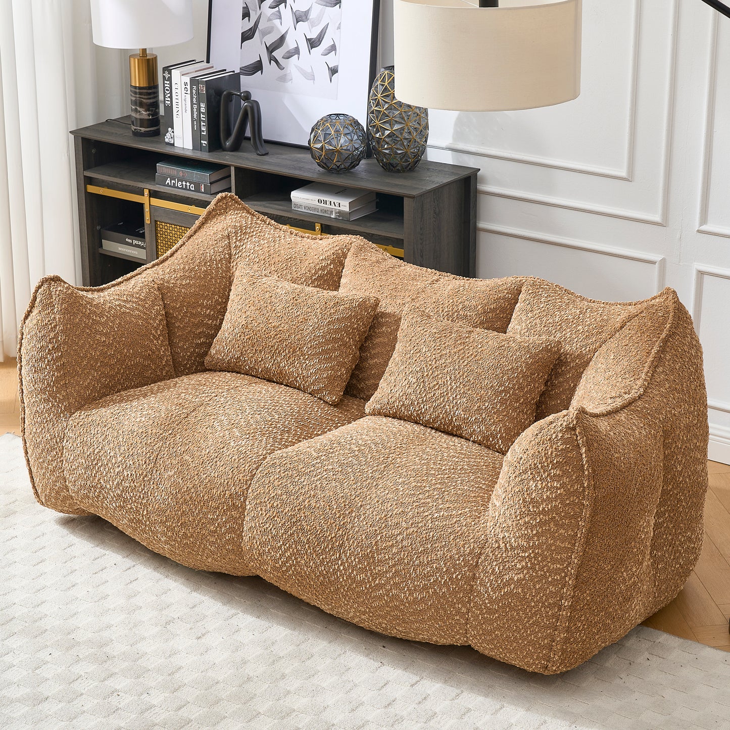 GOMYHOME coffee chenille bean bag chair with foam core for modern living room lounging