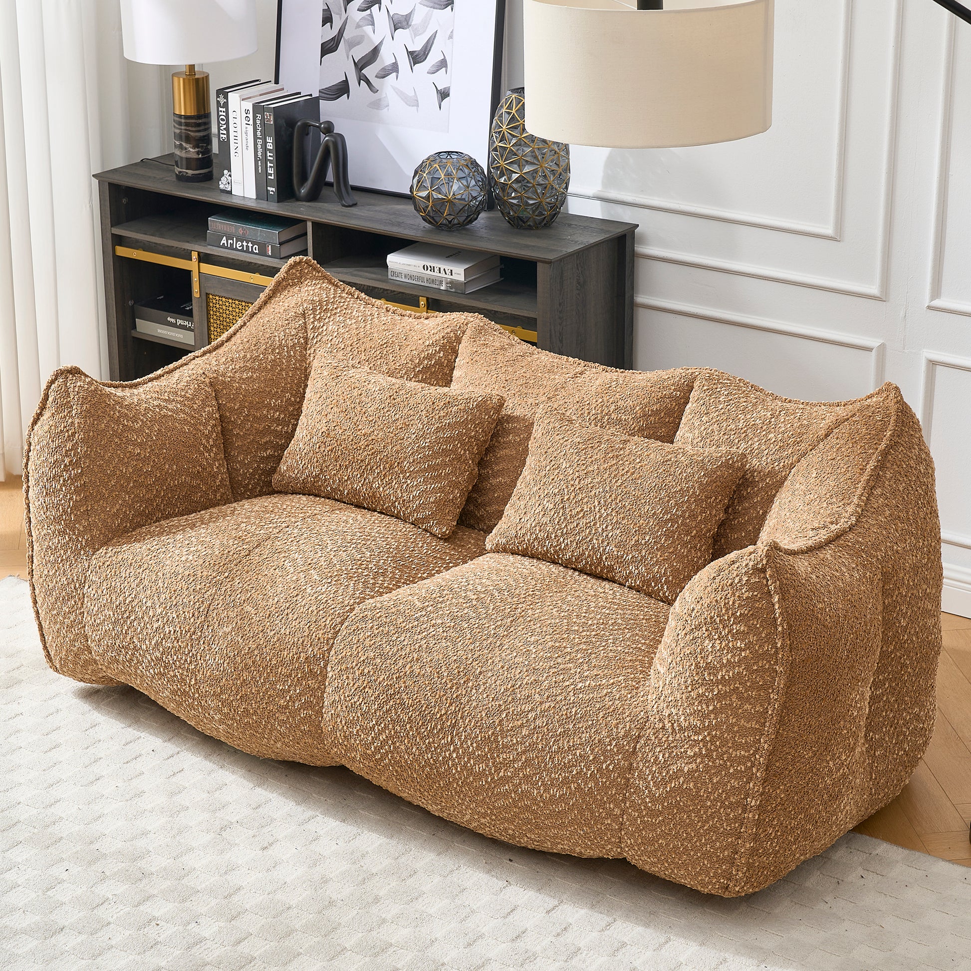 GOMYHOME coffee chenille bean bag chair with foam core for modern living room lounging