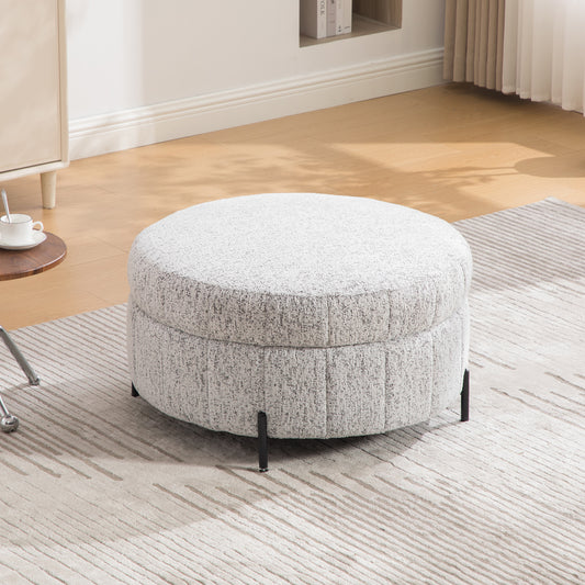 GOMYHOME 31.3-Inch White-Black Chenille Round Storage Ottoman with Reversible Lid