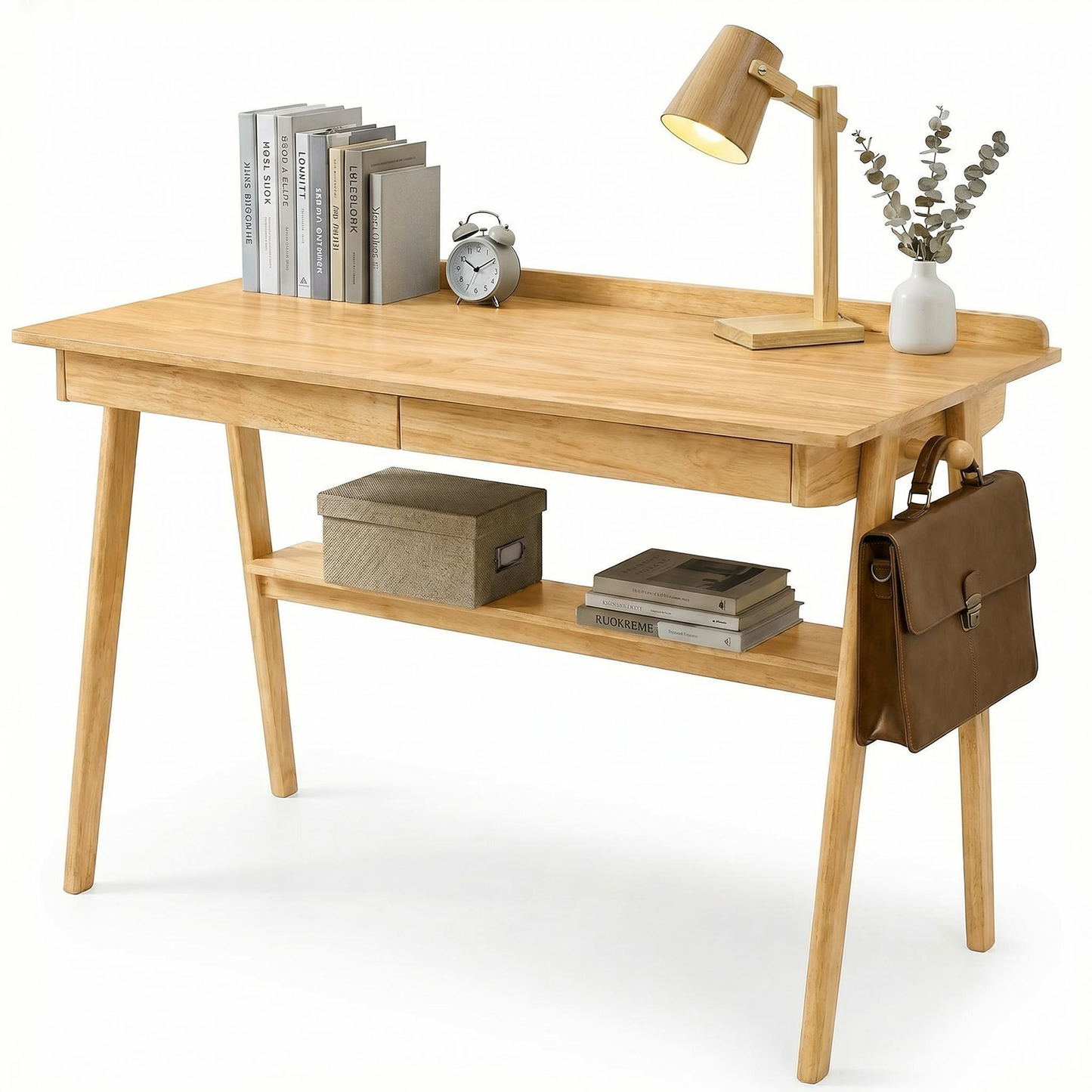 GOMYHOME Solid Wood Writing Desk, Home Office Desk for Small Spaces, Mid Century Modern
