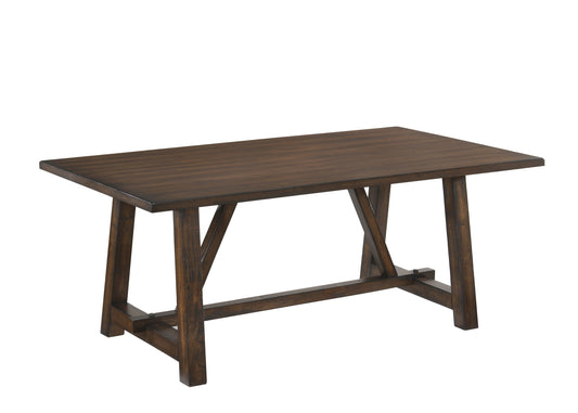 GOMYHOME 72" Rustic Solid Wood Dining Table, Farmhouse Trestle Kitchen Table for 6-8, Walnut Brown