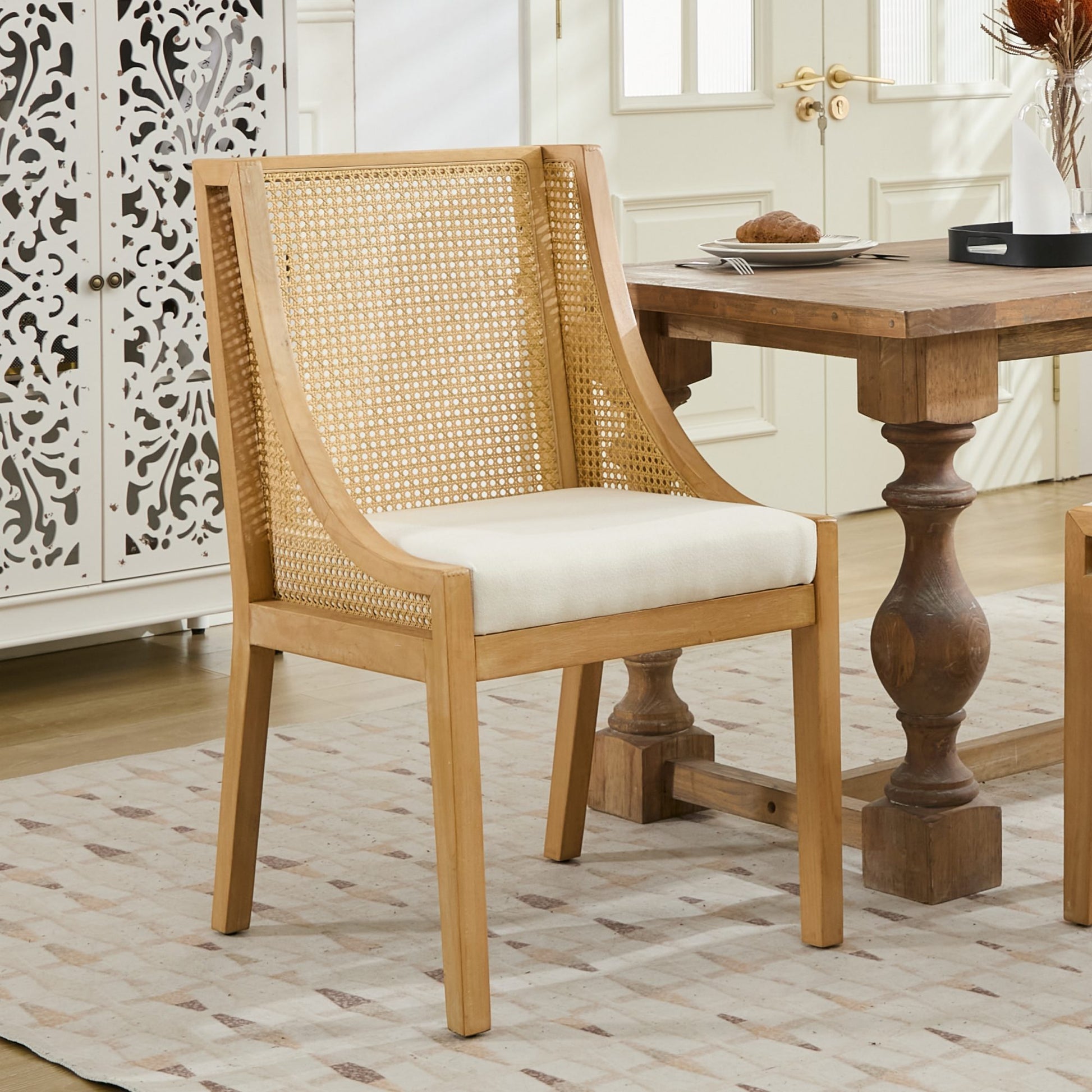 GOMYHOME beige upholstered fabric dining chair single for modern home seating