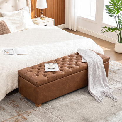 GOMYHOME brown brown pu storage bench for living room bedroom and apartment