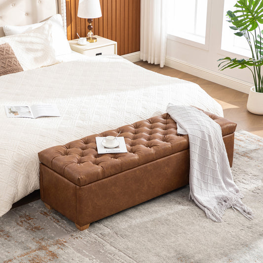 GOMYHOME brown brown pu storage bench for living room bedroom and apartment