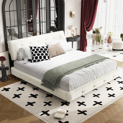 GOMYHOME beige and white cloud pillow chenille platform bed main product image