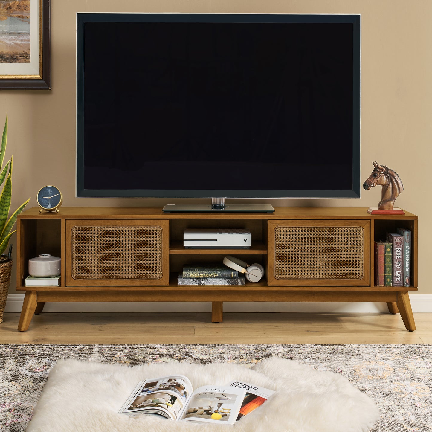 GOMYHOME walnut brown tv stand for modern home storage
