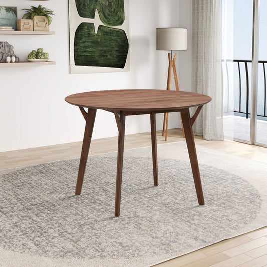 42" Round Dining Table for 4, Modern Wooden Kitchen Table with Solid Wood Legs, Walnut