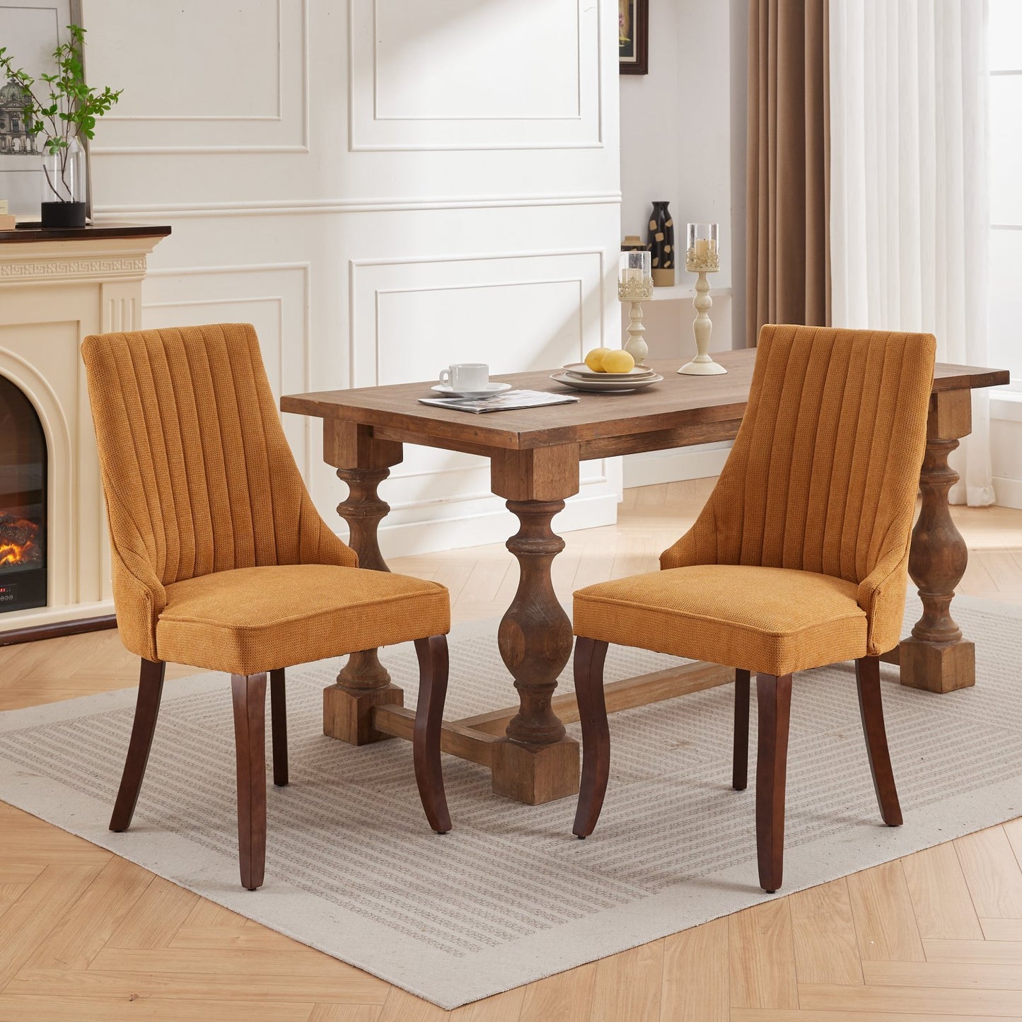 GOMYHOME Gold Linen Fabric Accent Dining Chair, Set of 2