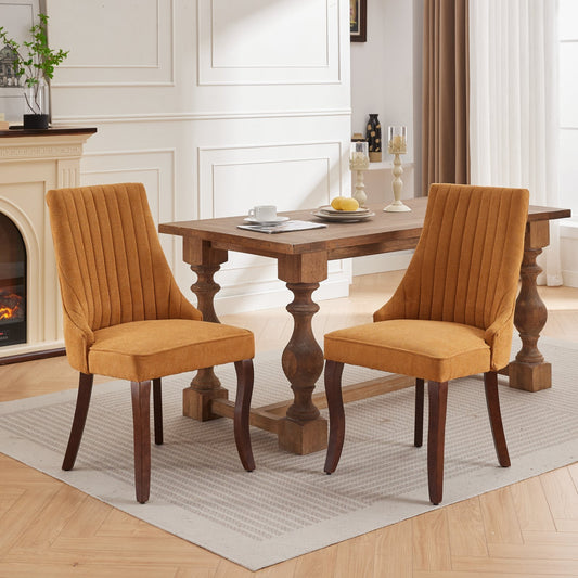 GOMYHOME Gold Linen Fabric Accent Dining Chair, Set of 2