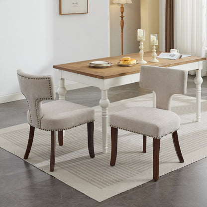 GOMYHOME Beige Mid-Century Modern Linen Fabric Accent Dining Chair, Set of 2
