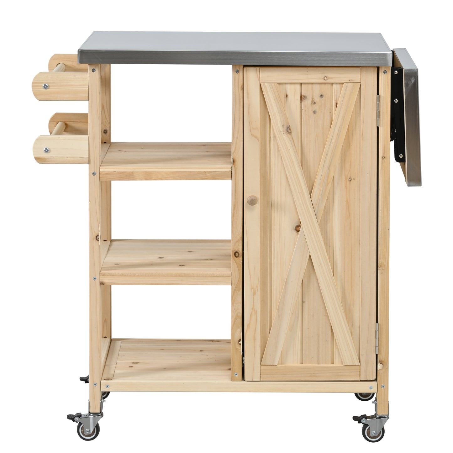 GOMYHOME Natural Foldable Outdoor Kitchen Island Cart with Storage Cabinet
