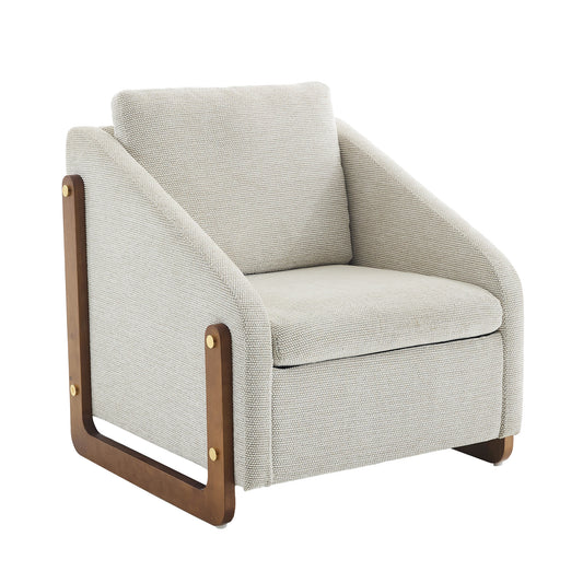 GOMYHOME Modern Upholstered Armchair with Wooden Side Frame, Cushioned Chenille Fabric Accent Chair, Beige