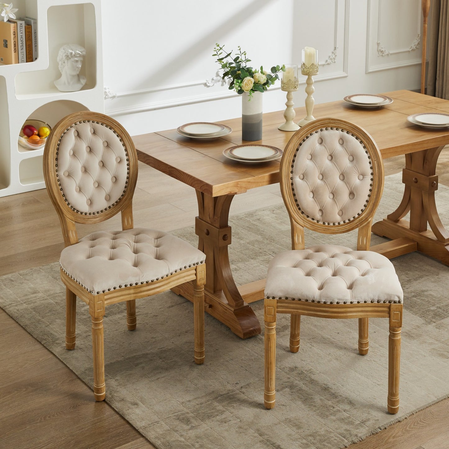 GOMYHOME Beige French Velvet Dining Chairs, Set of 2 for Dining Room