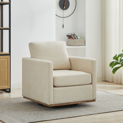 GOMYHOME 30.7-Inch Beige Upholstered Swivel Accent Chair with Wood Base