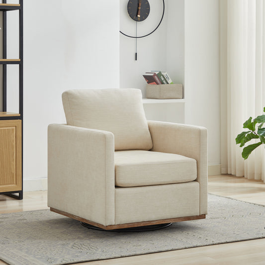 GOMYHOME 30.7-Inch Beige Upholstered Swivel Accent Chair with Wood Base