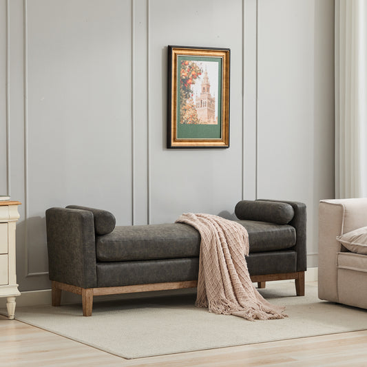 GOMYHOME gray gray pu 66.34-inch end of bed bench for living room bedroom and apartment