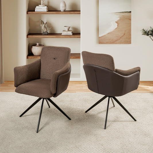 GOMYHOME Dark Brown Swivel Upholstered Dining Chairs with Metal Base, Set of 2