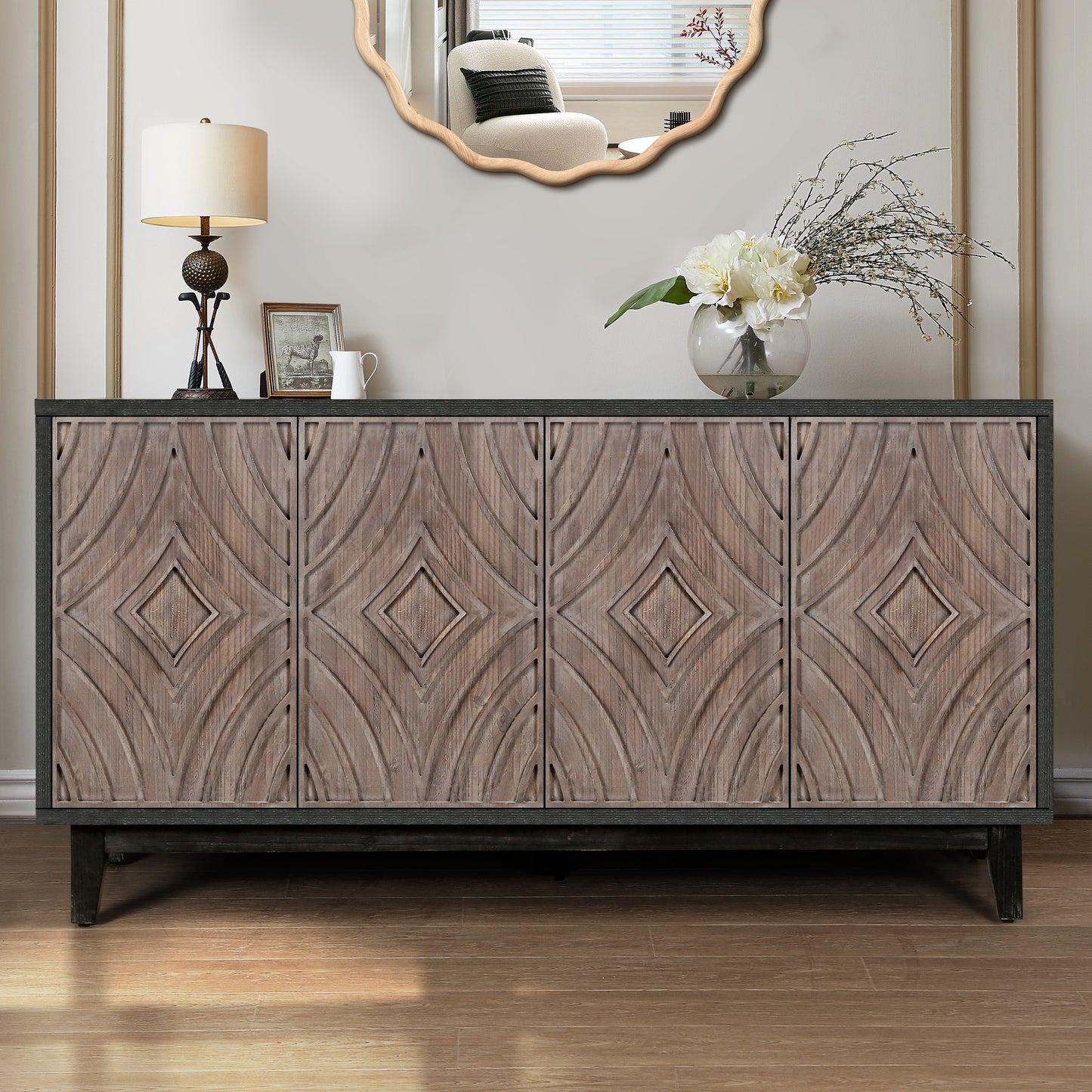GOMYHOME Wood Tone 60-inch Sideboard & Buffet Cabinet with Adjustable Storage