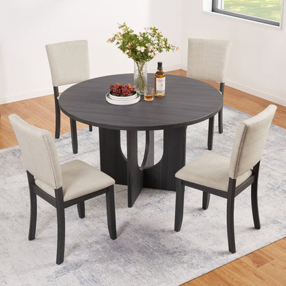 GOMYHOME antique black, beige antique black, beige 5-piece round dining table set for 4 for dining room and kitchen