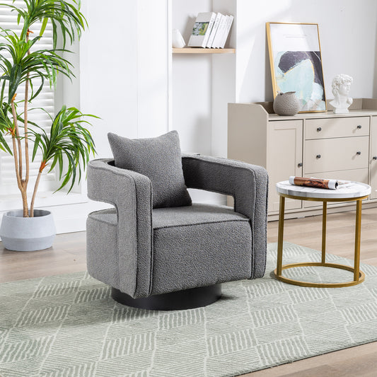 29.0'W Swivel Accent Open Back Chair Modern Comfy Sofa Chair With Black Base For Nursery Bedroom Living Room Hotel Office, Club Chair Leisure Arm Chair For Lounge (Gray Boucle)