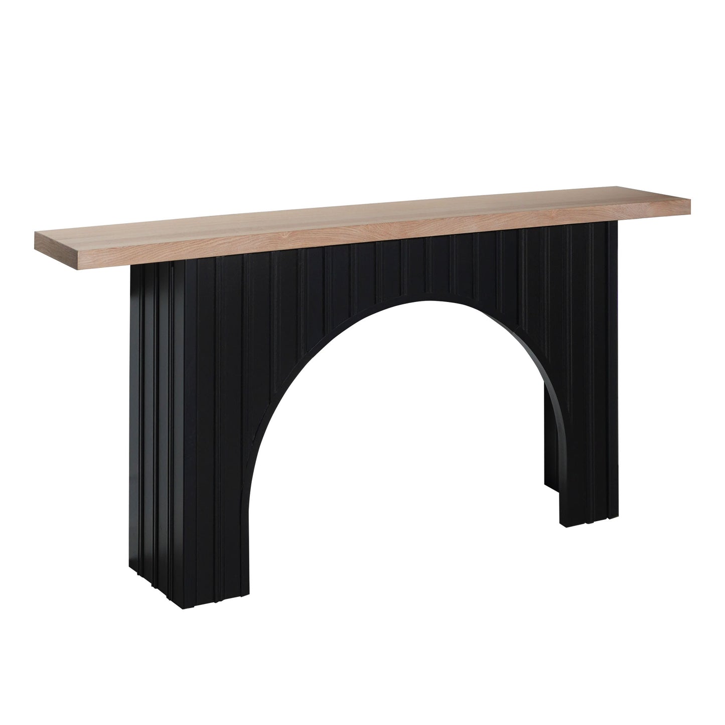 GOMYHOME 66” Fluted Console Table, Wood Top Entryway Sofa Table with Arch Base, Black