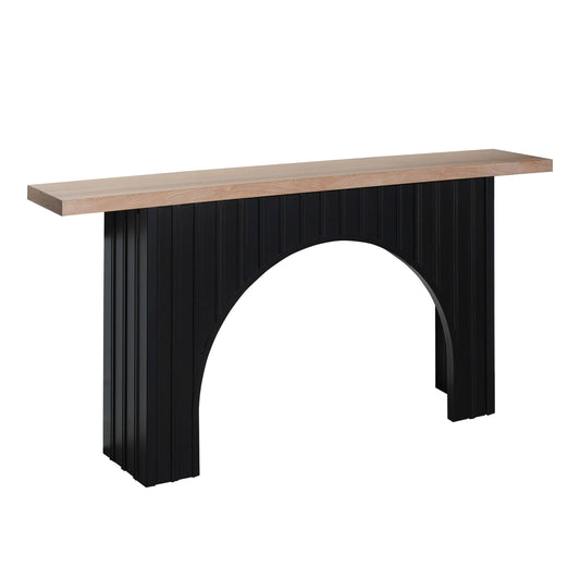 GOMYHOME 66” Fluted Console Table, Wood Top Entryway Sofa Table with Arch Base, Black