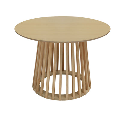 '-Modern Round Dining Table with Grille Base, MDF Oak Finish