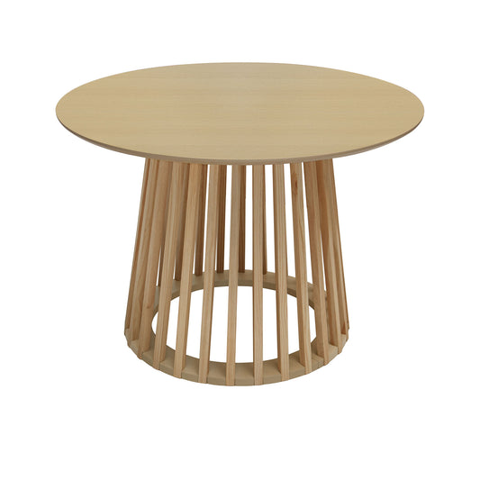 '-Modern Round Dining Table with Grille Base, MDF Oak Finish