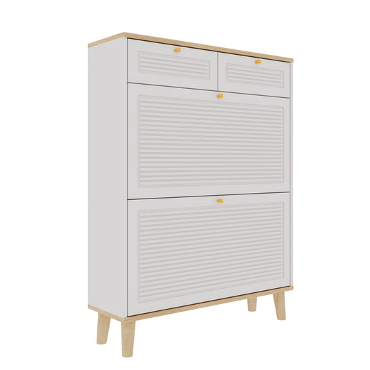 Modern Shoe Cabinet with Flip-Up Doors & Drawers, White MDF, Compact Entryway