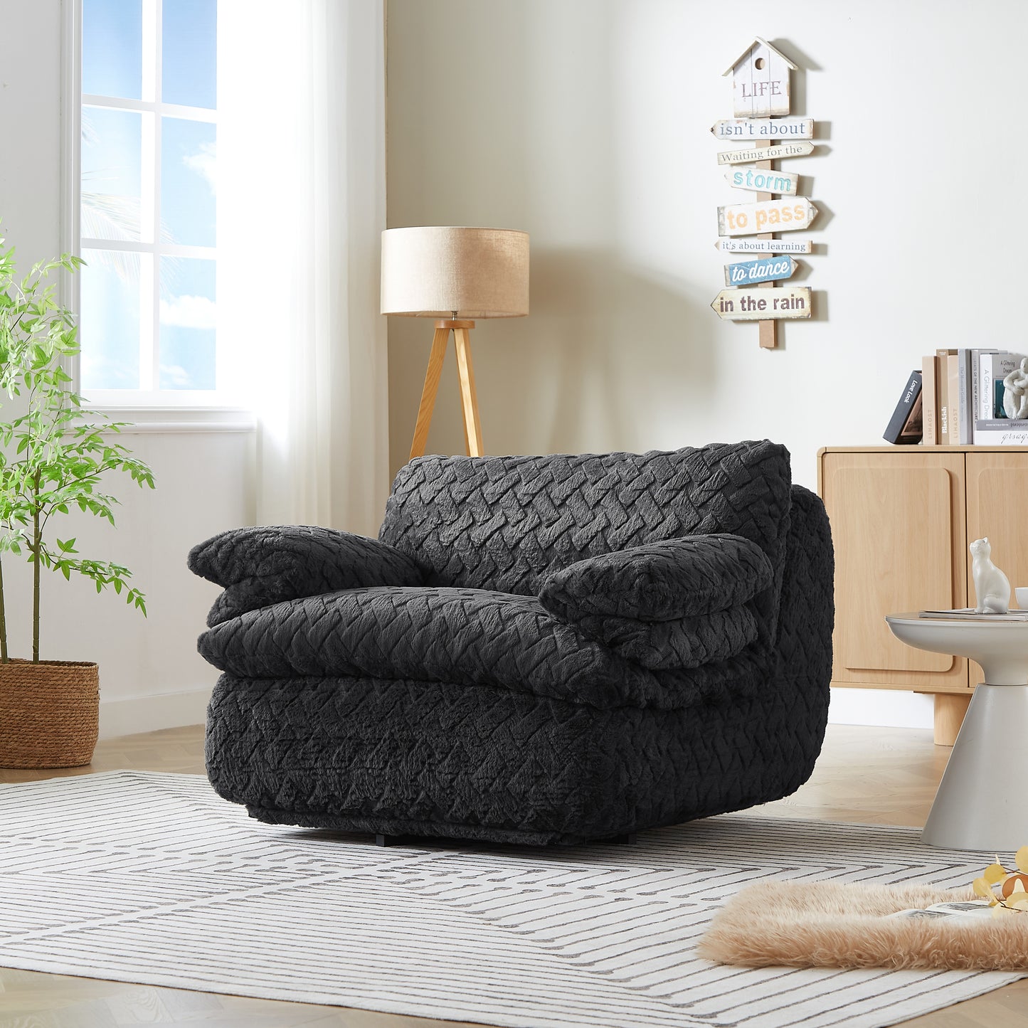 GOMYHOME Oversized 360 ° Swivel Accent Chair, Plush Deep Cushion Upholstered Armchair, Charcoal Gray