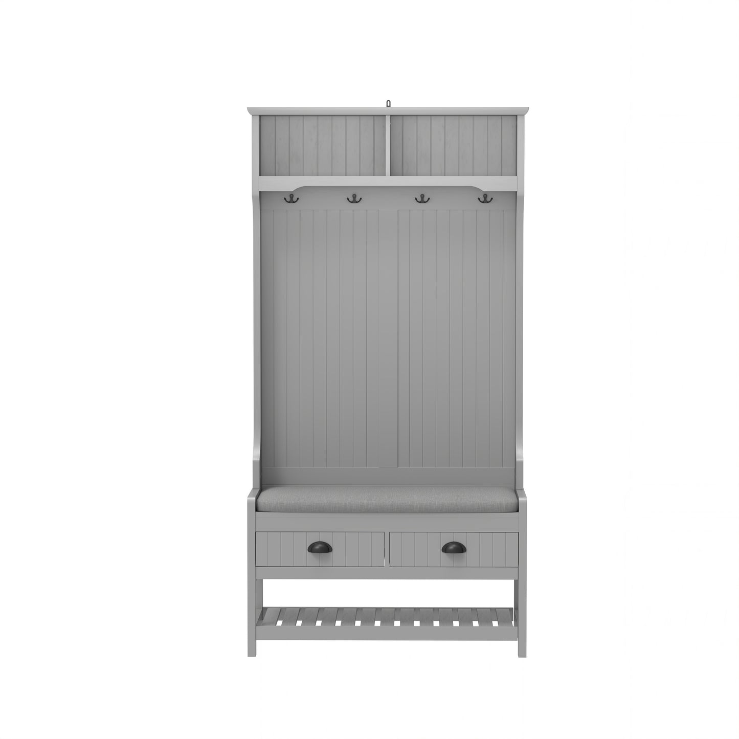 3-in-1 Hallway Hall Tree with Shoe Bench, Coat Rack & Storage Drawers, Grey
