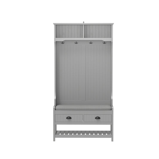 3-in-1 Hallway Hall Tree with Shoe Bench, Coat Rack & Storage Drawers, Grey