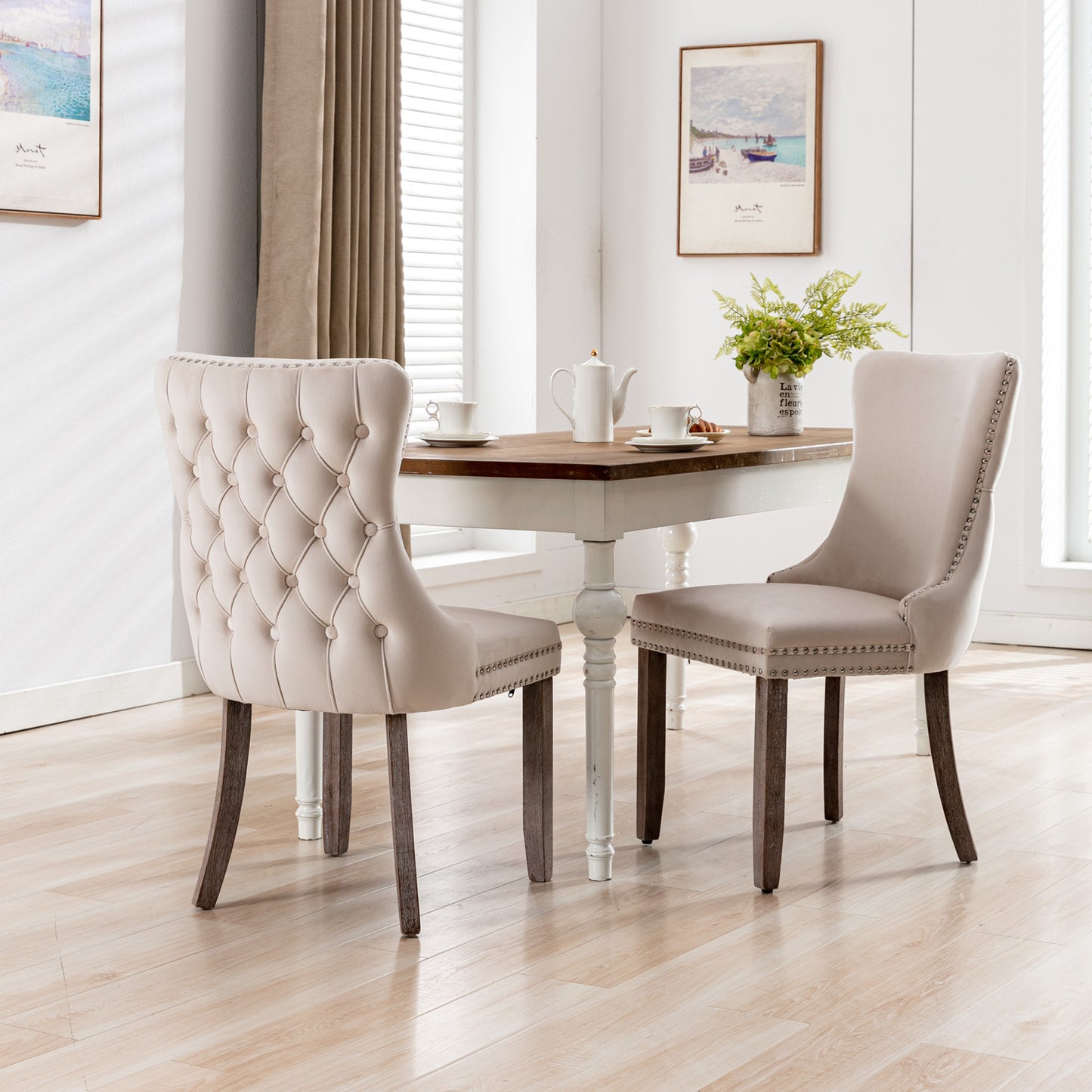 GOMYHOME Beige Set Of 2 Modern Upholstered Dining Chairs