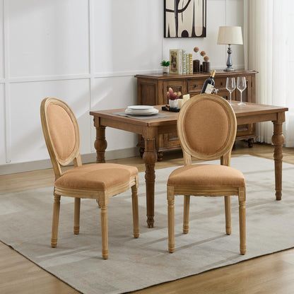 GOMYHOME Tan French Linen Fabric Dining Chairs, Set of 2
